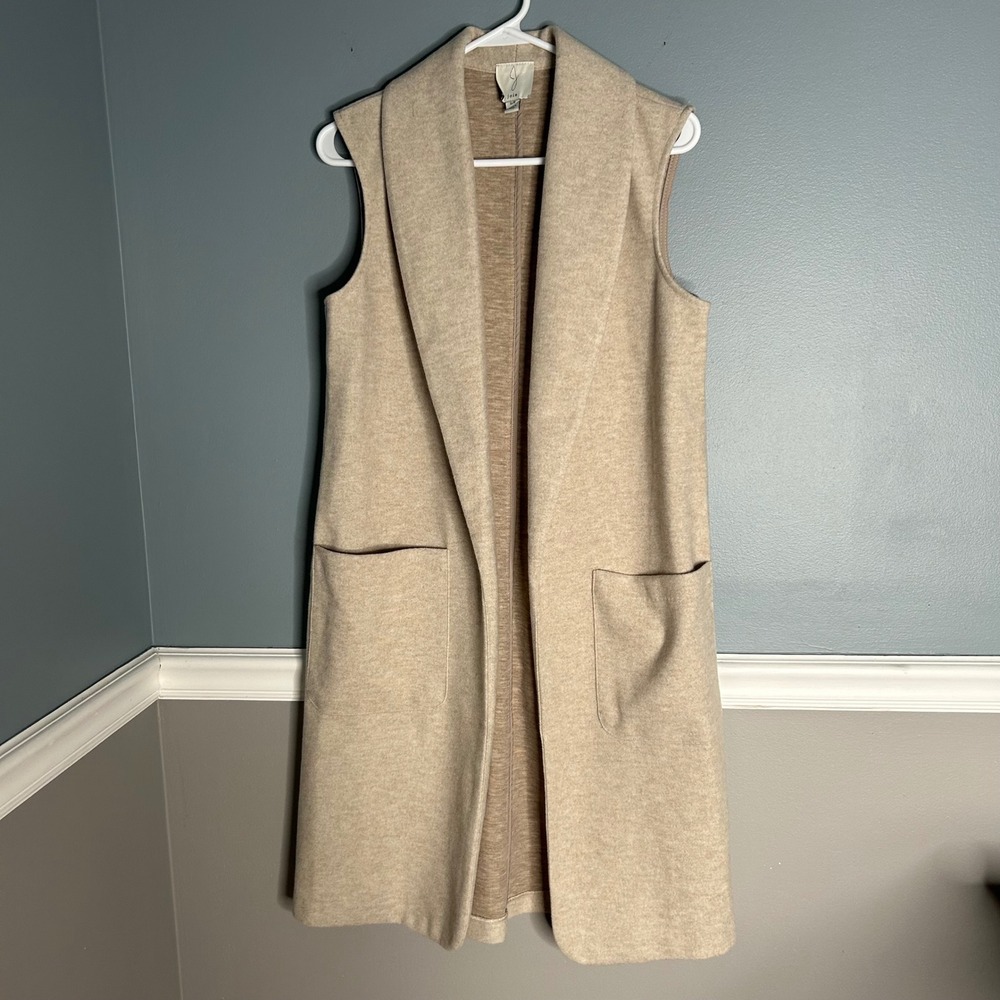 Joie Beige Collar Long Vest Cardigan Women's S neutral layering new‎ york